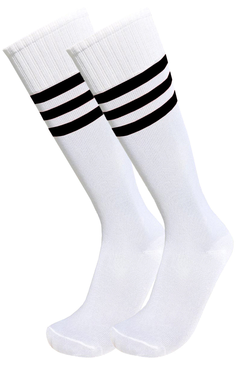 Triple Stripe Athletic Soccer Socks (White)