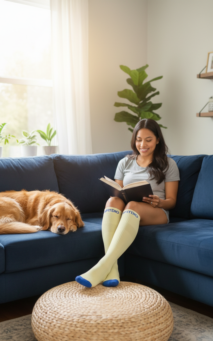 Peak Stride Knee High Compression Running Socks (Yellow & Blue)