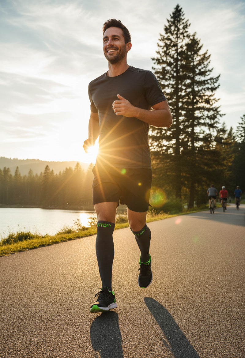 Peak Stride Knee High Compression Running Socks (Black & Green)