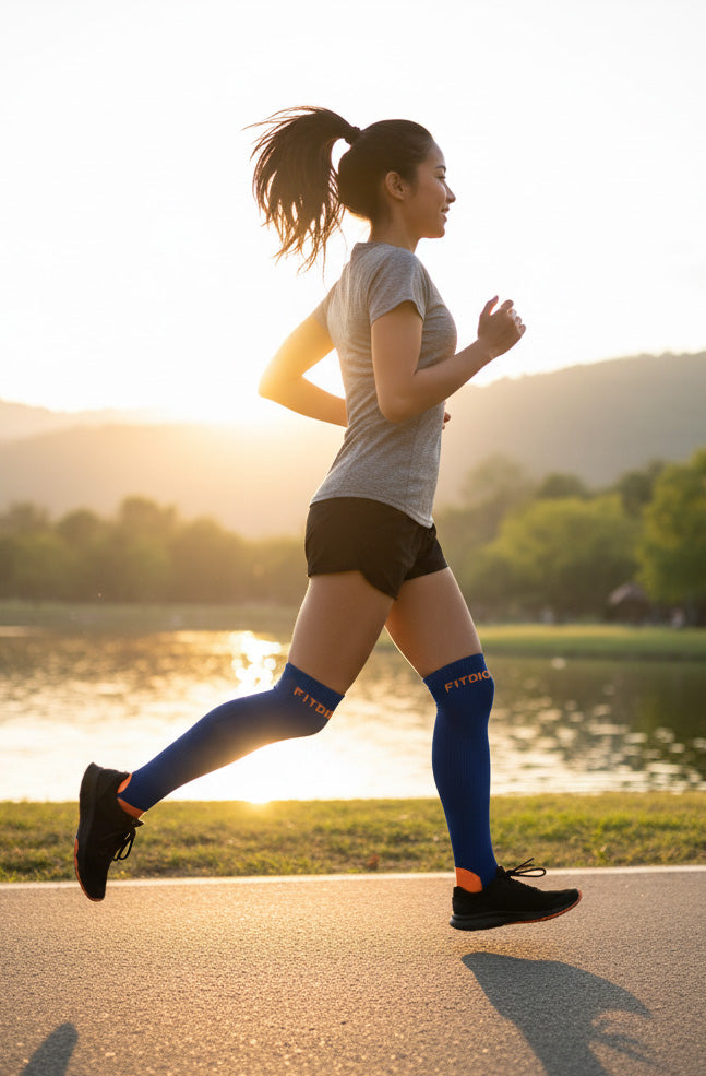 Peak Stride Knee High Compression Running Socks (Blue & Orange)