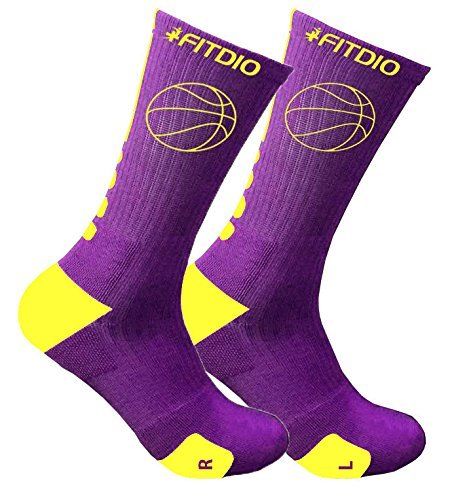 Hoop Stride Crew Compression Athletic Sports Socks (Purple & Yellow)
