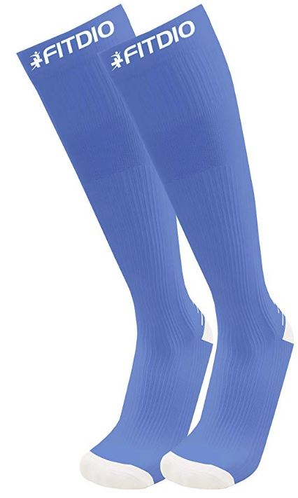 Peak Stride Knee High Compression Running Socks (Blue & White)