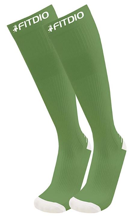 Peak Stride Knee High Compression Running Socks (Green & White)