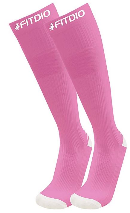 Peak Stride Knee High Compression Running Socks (Pink & White)