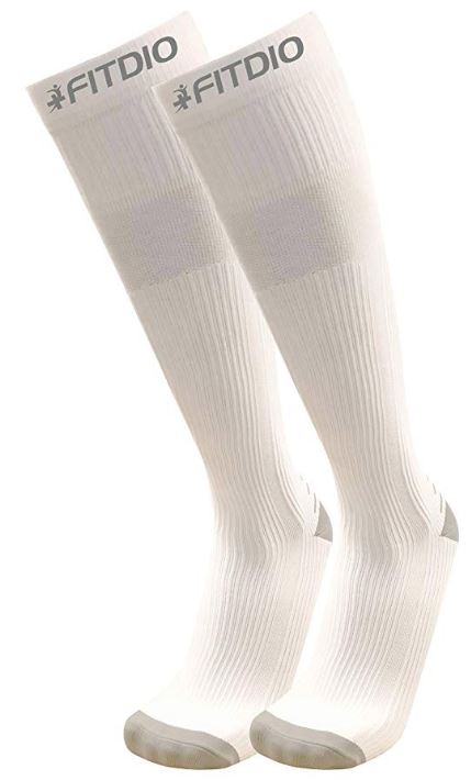 Peak Stride Knee High Compression Running Socks (White & Gray)