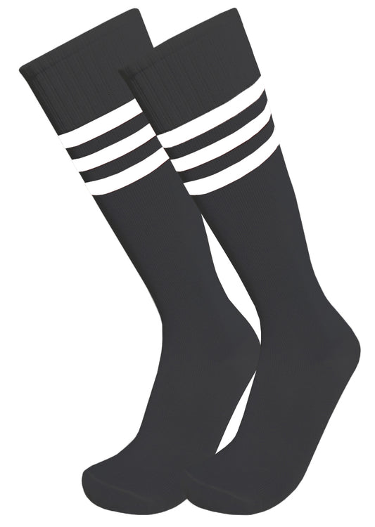 Triple Stripe Athletic Soccer Socks (Black)