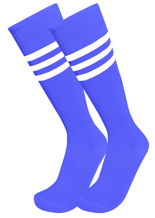 Triple Stripe Athletic Soccer Socks (Blue)