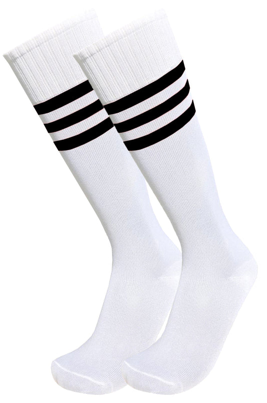 Triple Stripe Athletic Soccer Socks (White)