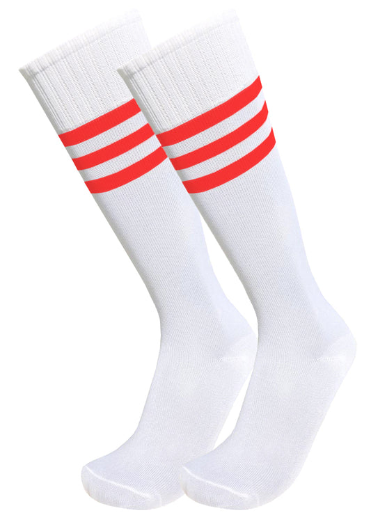 Triple Stripe Athletic Soccer Socks (White)