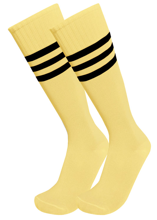 Triple Stripe Athletic Soccer Socks (Yellow)
