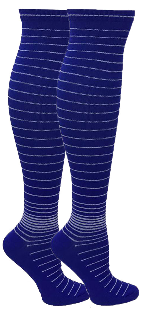 Deep Blue Striped Knee High Compression Socks