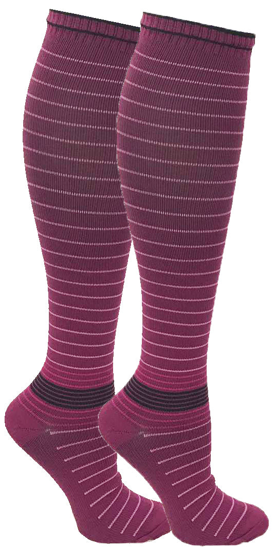 Maroon Majesty Striped Knee High Compression Socks