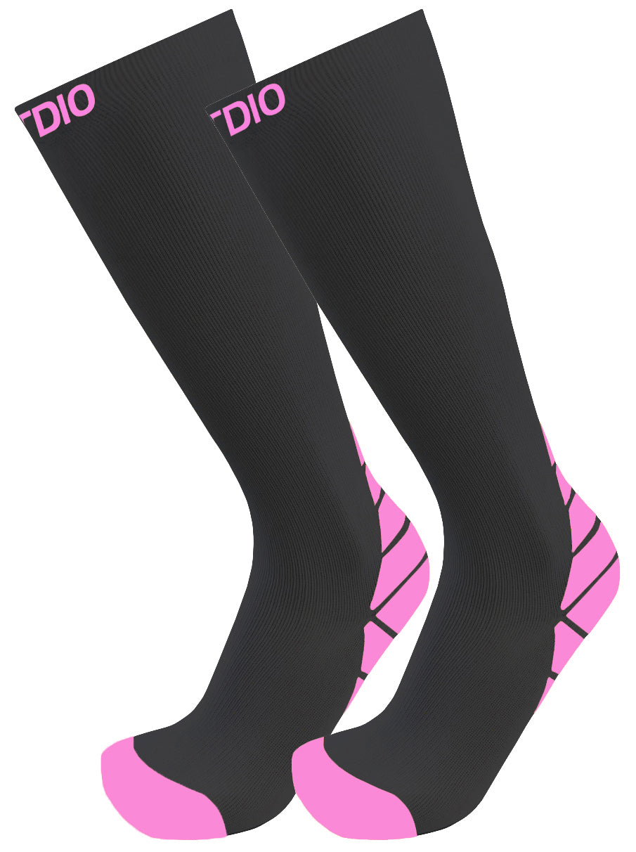 Fusion Performance Knee High Compression Socks (Black/Pink)