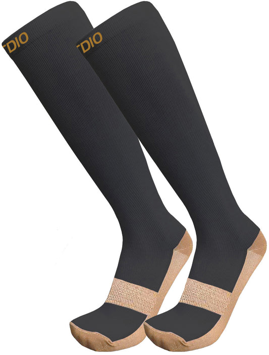 Copper Stride Knee High Compression Socks (Black & Gold)