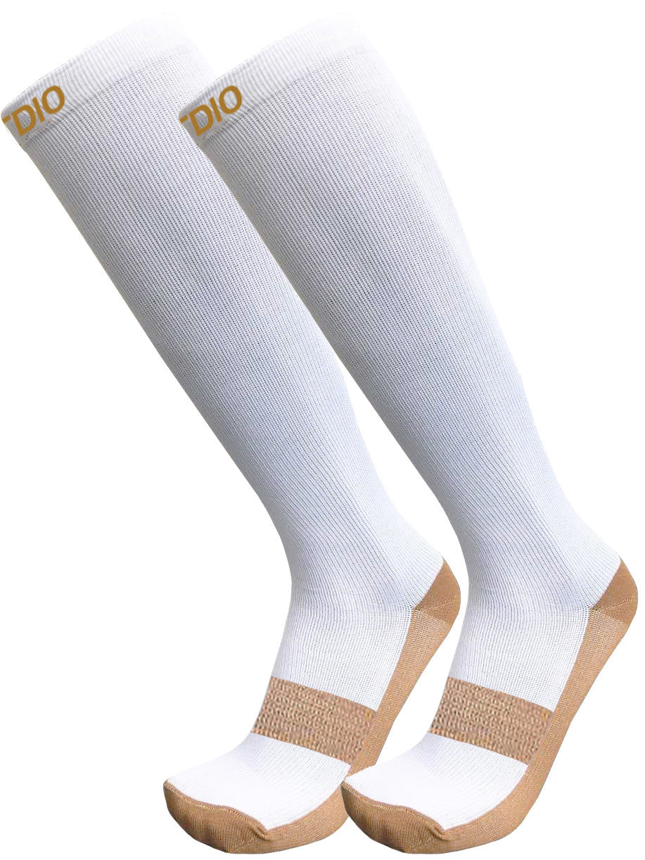 Copper Stride Knee High Compression Socks (White & Gold)
