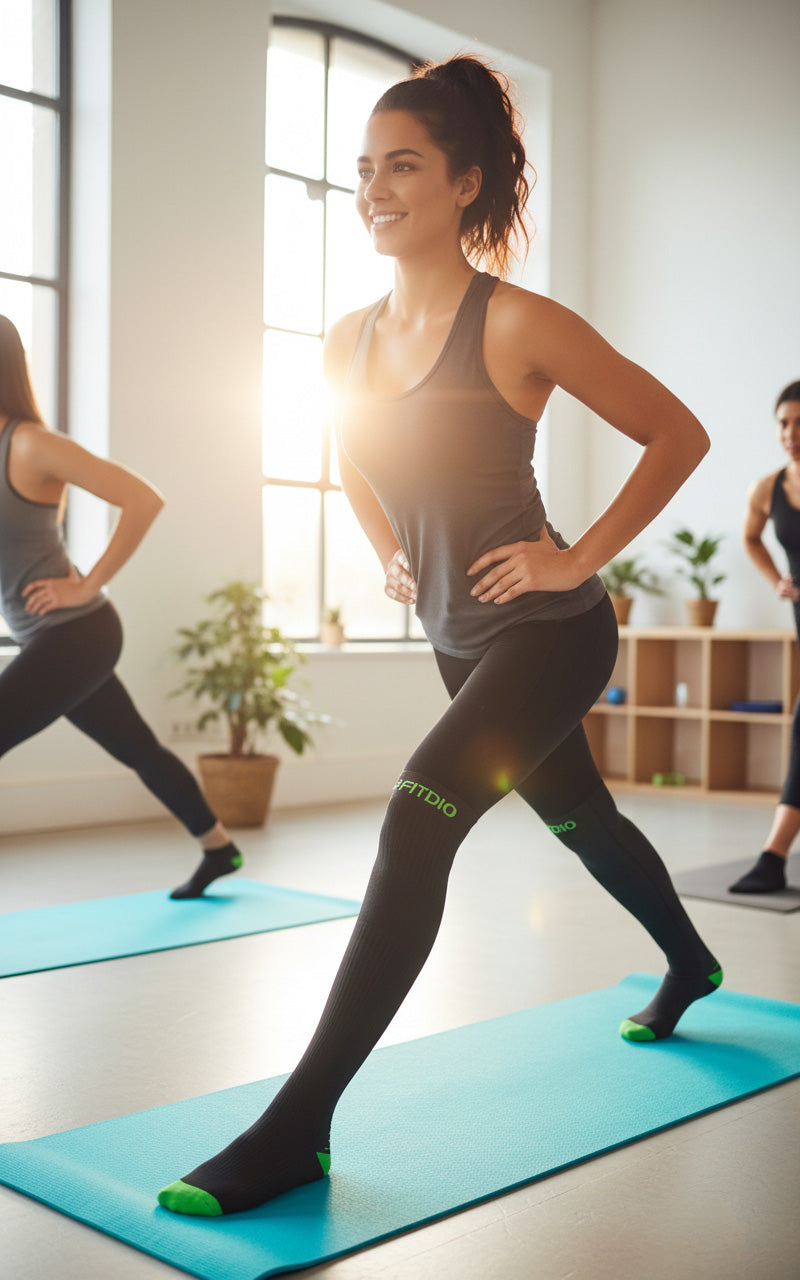 Peak Stride Knee High Compression Running Socks (Black & Green)