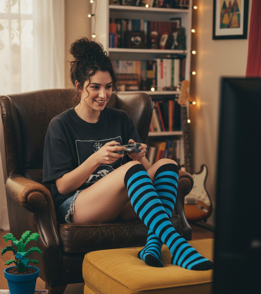 Nexus Striped Knee High Compression Socks (Blue/Black)