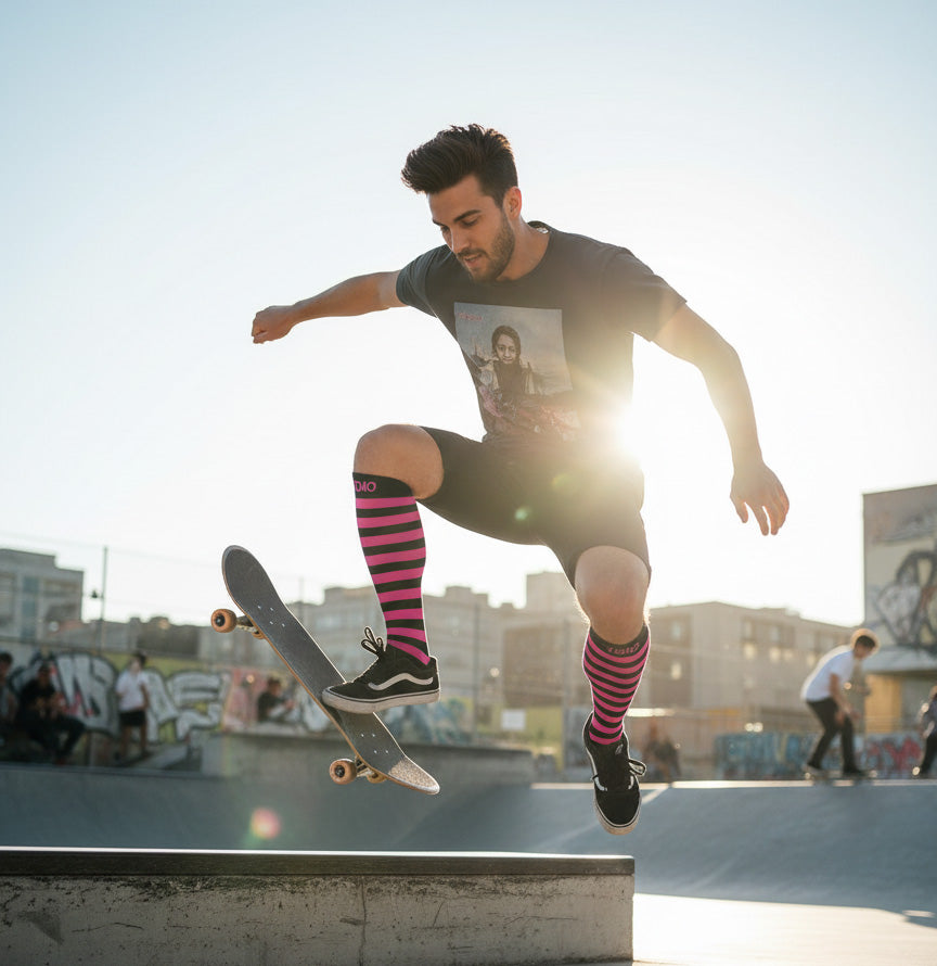 Nexus Striped Knee High Compression Socks (Pink/Black)