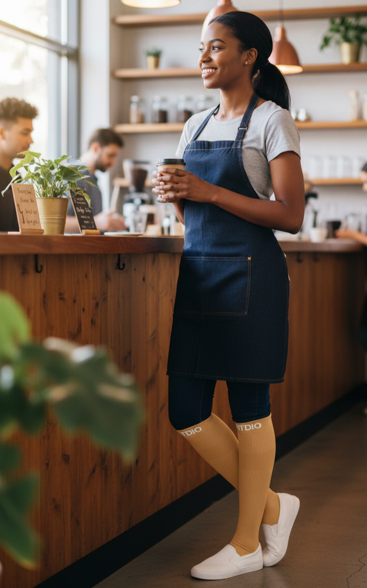 Peak Stride Knee High Compression Running Socks (Orange & White)