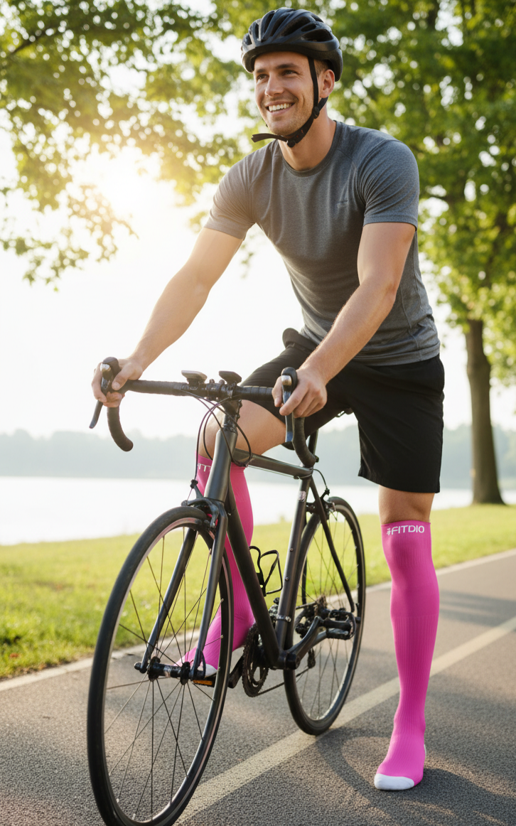 Peak Stride Knee High Compression Running Socks (Pink & White)