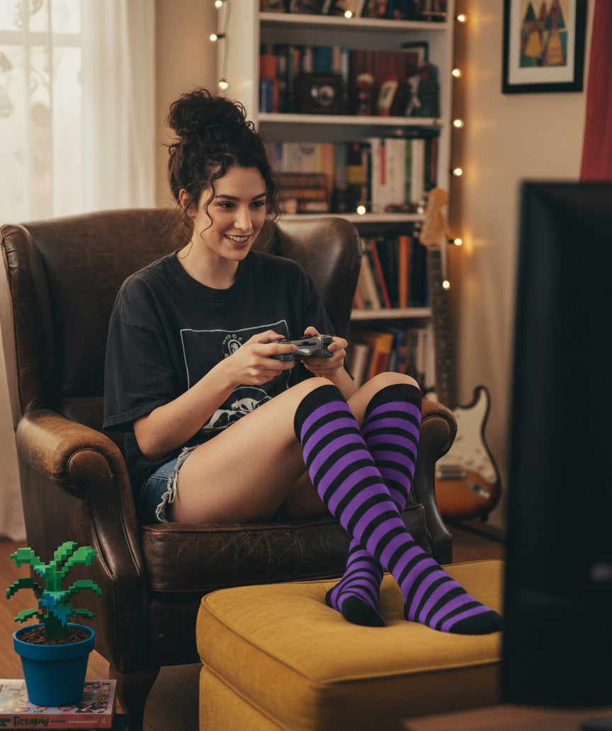 Nexus Striped Knee High Compression Socks (Purple/Black)