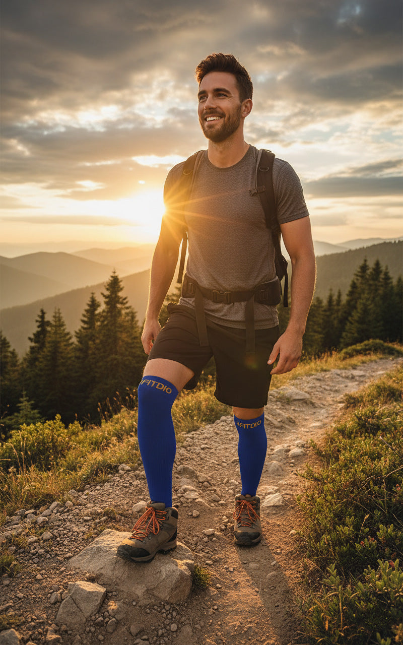 Peak Stride Knee High Compression Running Socks (Blue & Orange)