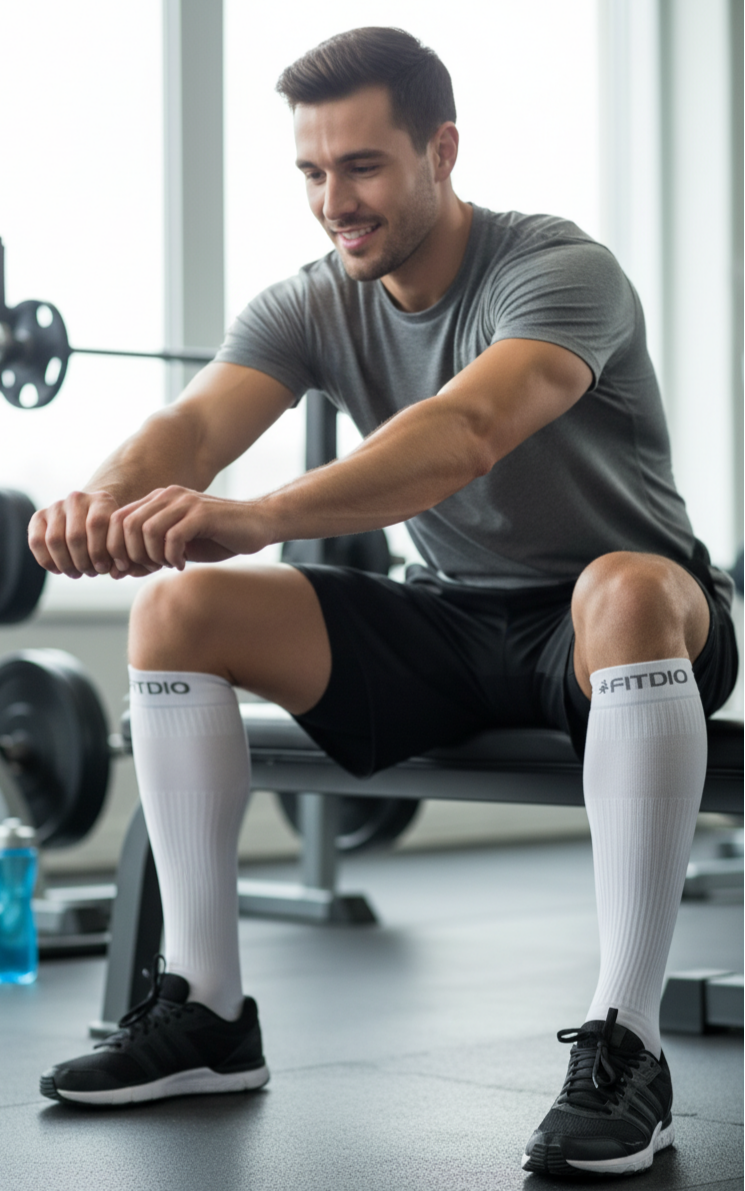 Peak Stride Knee High Compression Running Socks (White & Gray)