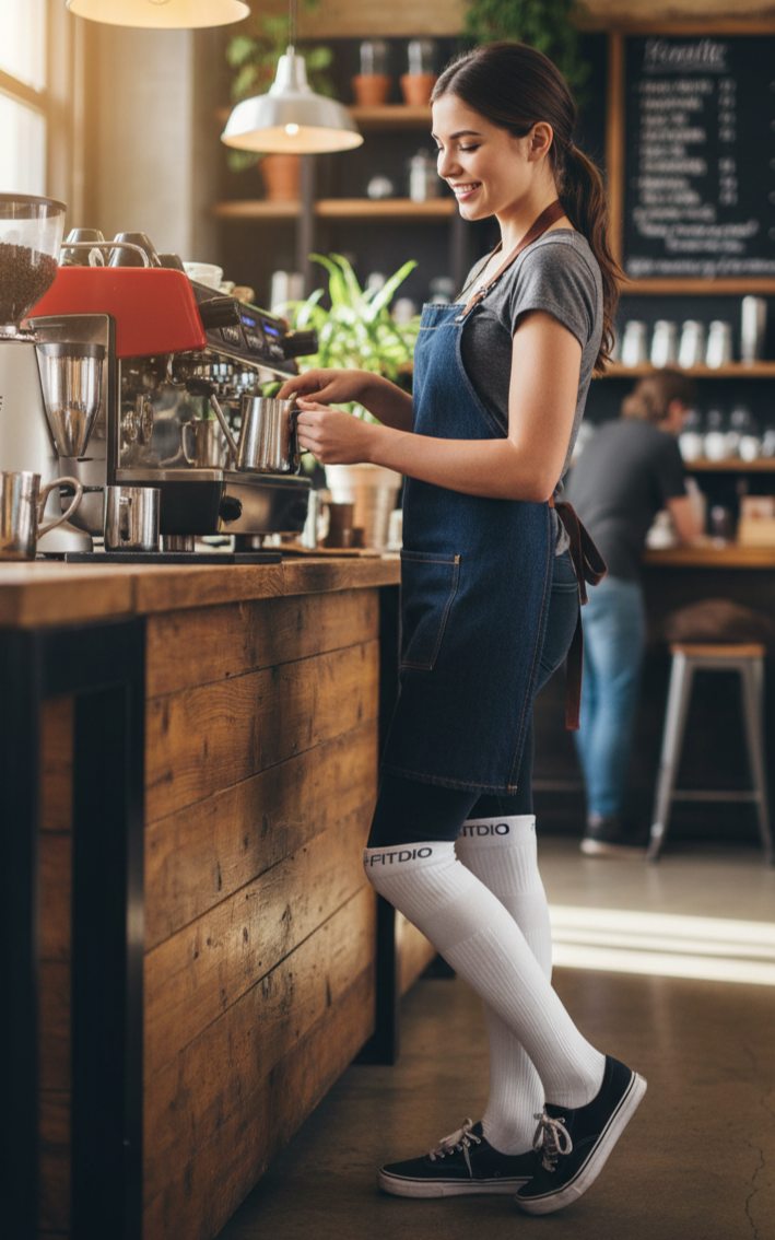 Peak Stride Knee High Compression Running Socks (White & Gray)