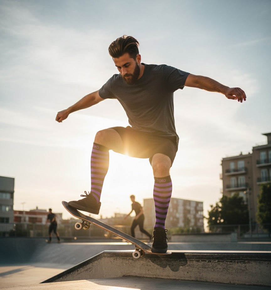 Nexus Striped Knee High Compression Socks (Purple/Black)