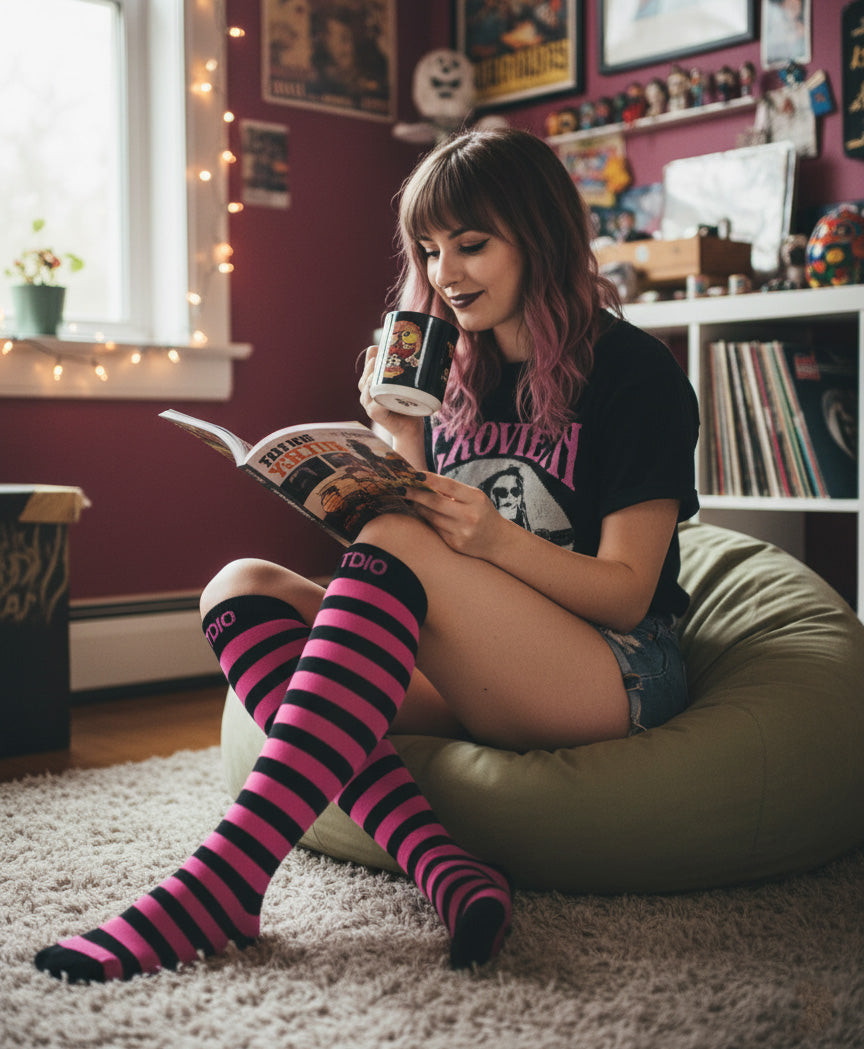 Nexus Striped Knee High Compression Socks (Pink/Black)